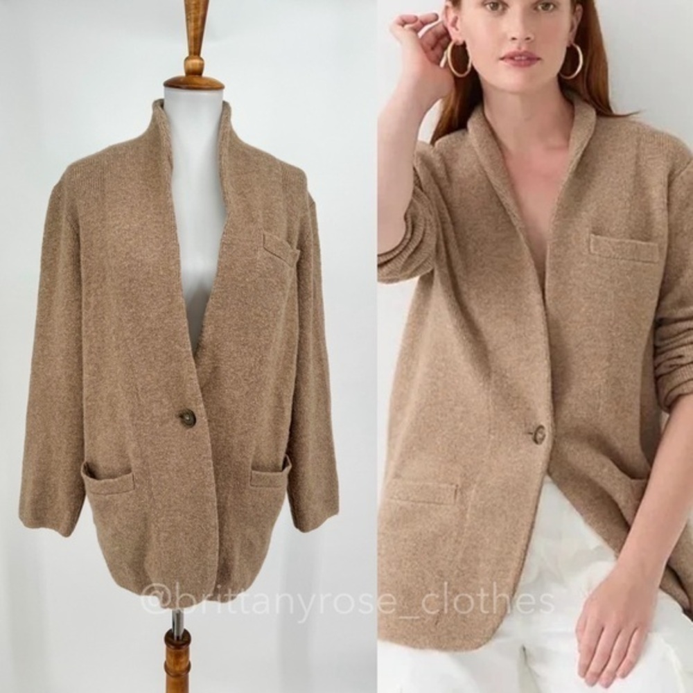 J. Crew Tan Bouclé Single-Button Open Blazer
